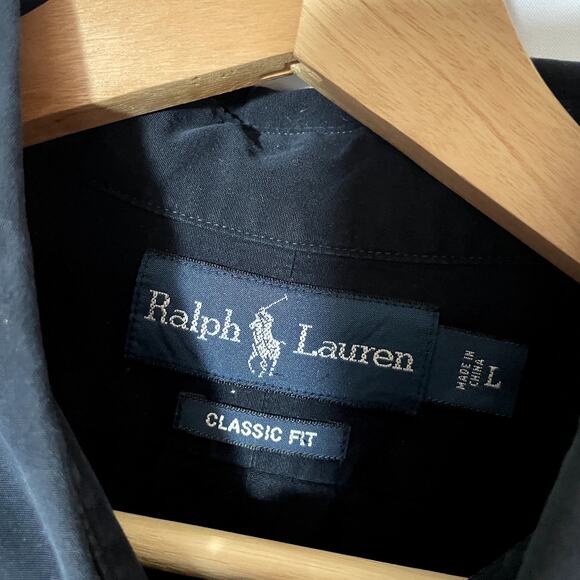 Ralph Lauren blue label classic fit black long sleeved shirt pony men's L cotton - Picture 3 of 6